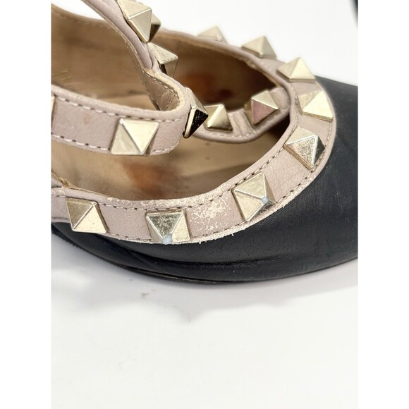 Valentino Garavani Rockstud Ankle Strap Pump Black w/ Gold Studs Sz EU 37.5 - Picture 14 of 16